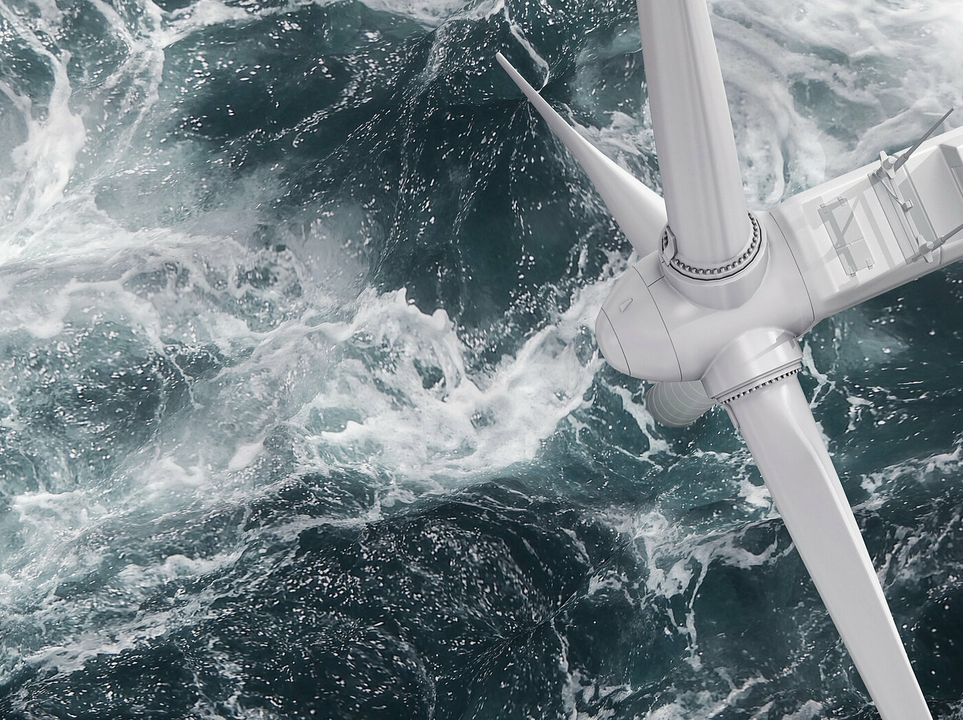 Anlagen 2 Windrad in Vogelperspektive im Meer stehend